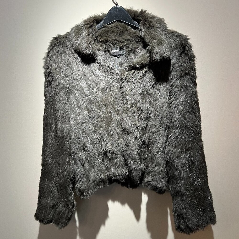 Adrienne Landau Sage Green Fur Jacket, Hook Closures at Front, Sz M, Used; Good